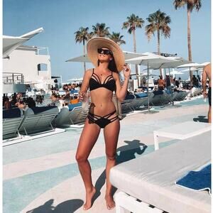 NWT REVOLVE Kopper & Zink Lola Strappy Swimsuit Bikini Top Black Size XS